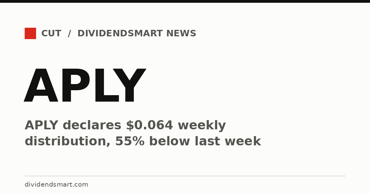 APLY declares $0.064 weekly distribution, 55% below last week