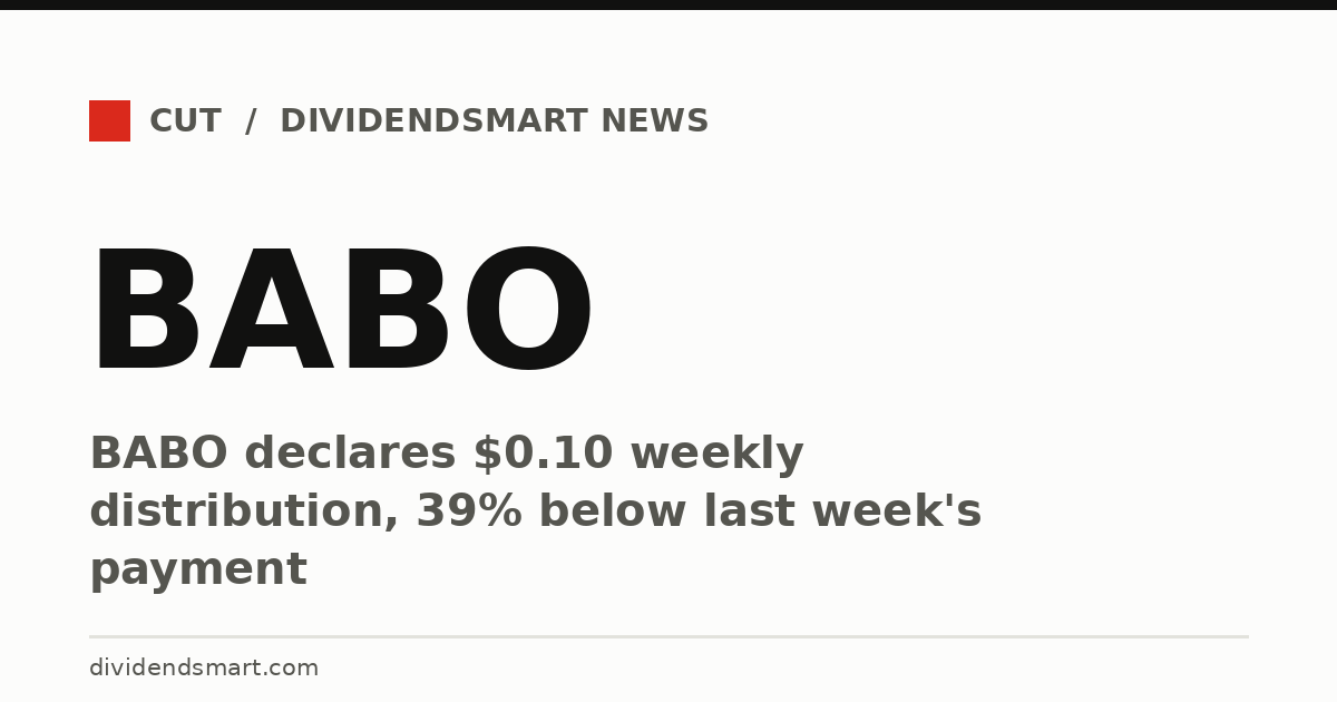BABO declares $0.10 weekly distribution, 39% below last week's payment