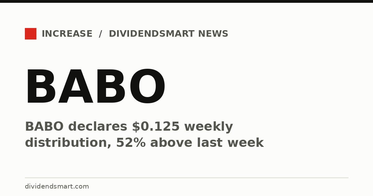 BABO declares $0.125 weekly distribution, 52% above last week