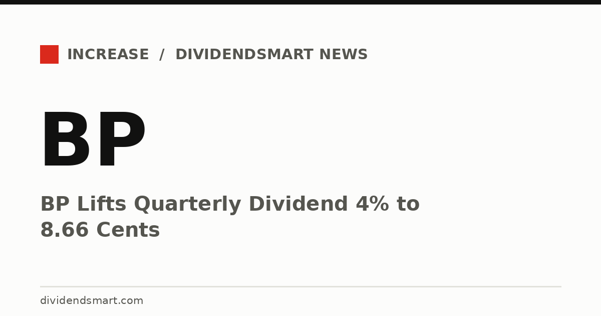 BP Lifts Quarterly Dividend 4% to 8.66 Cents