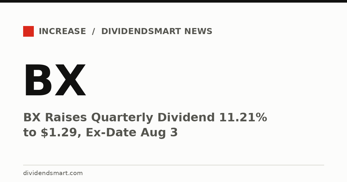 BX Raises Quarterly Dividend 11.21% to $1.29, Ex-Date Aug 3