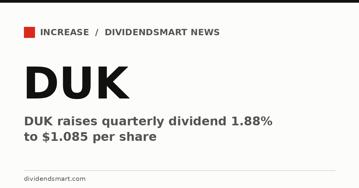DUK raises quarterly dividend 1.88% to $1.085 per share