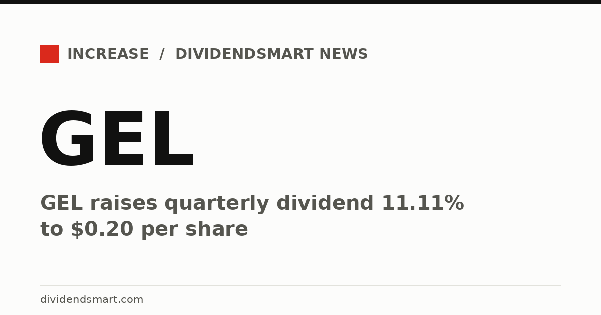 GEL raises quarterly dividend 11.11% to $0.20 per share