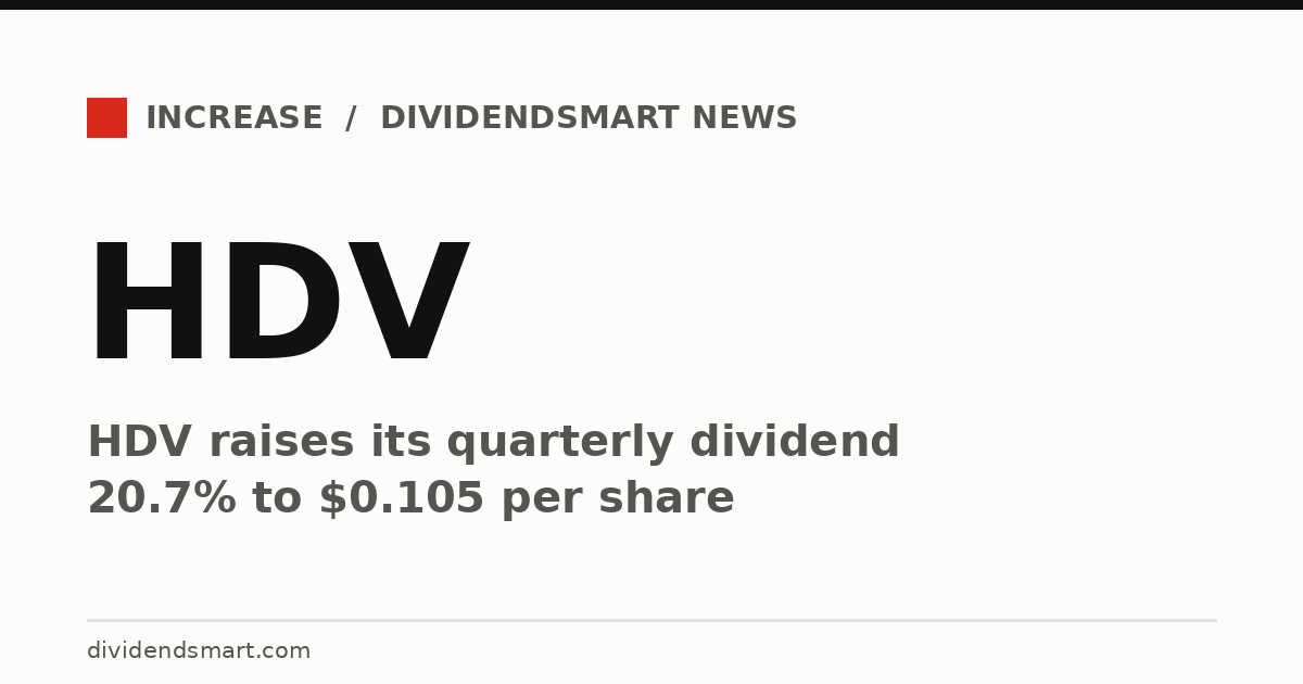 HDV raises its quarterly dividend 20.7% to $0.105 per share