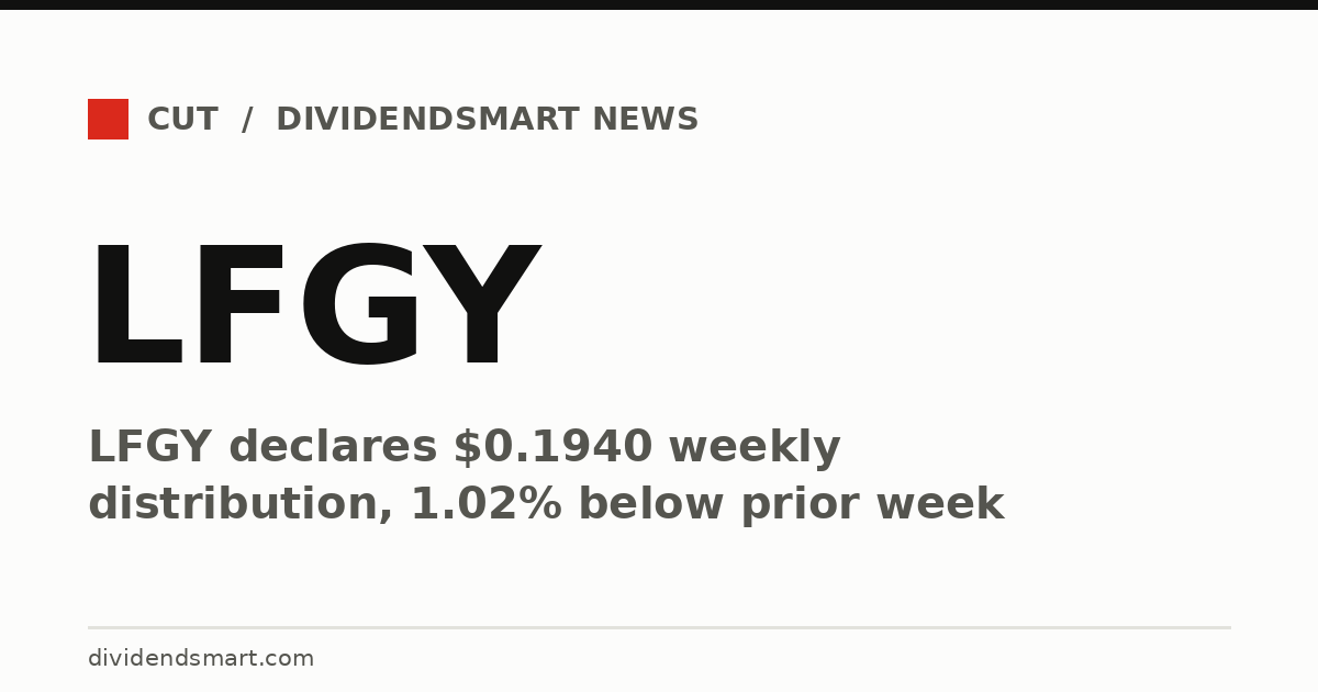 LFGY declares $0.1940 weekly distribution, 1.02% below prior week