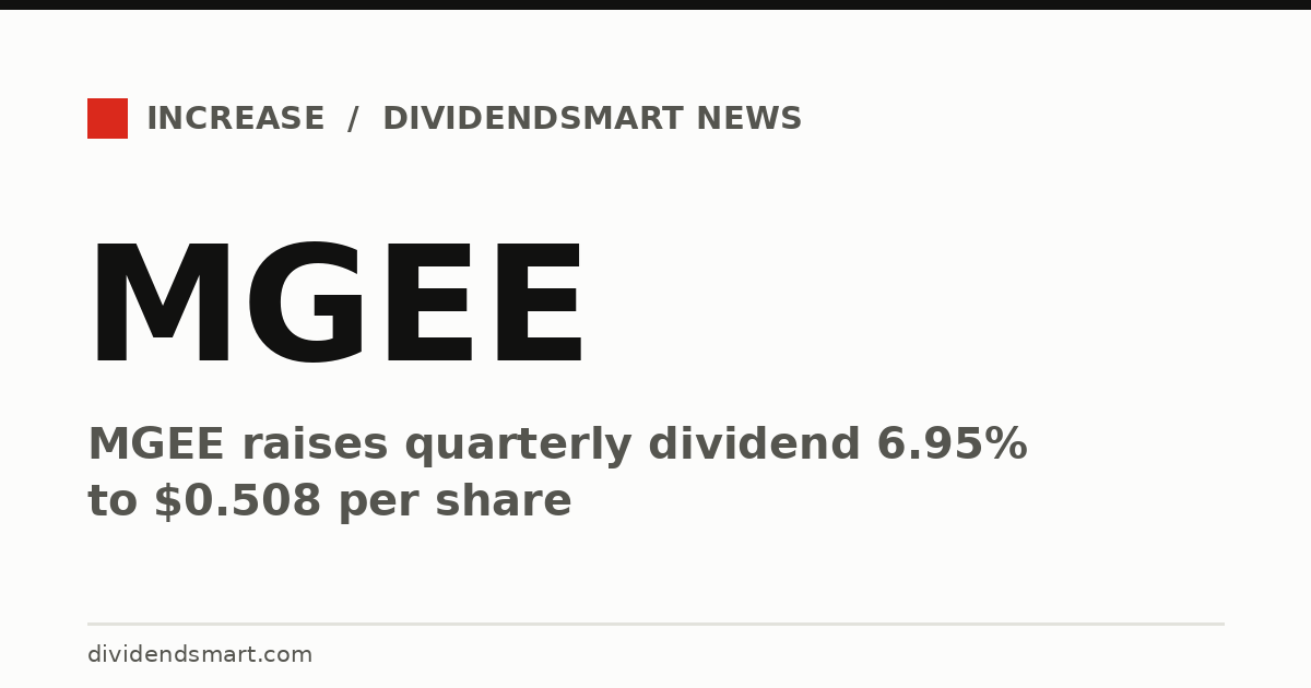 MGEE raises quarterly dividend 6.95% to $0.508 per share
