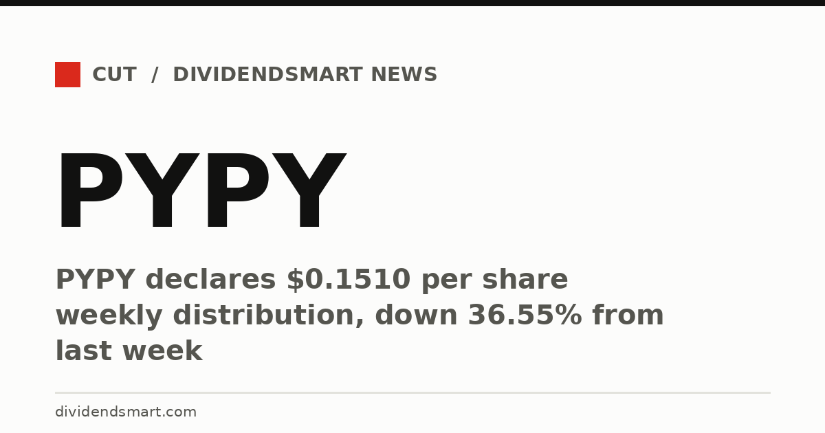 PYPY declares $0.1510 per share weekly distribution, down 36.55% from last week