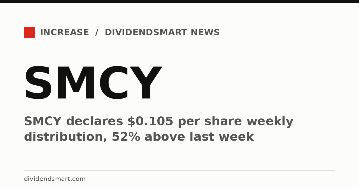 SMCY declares $0.105 per share weekly distribution, 52% above last week