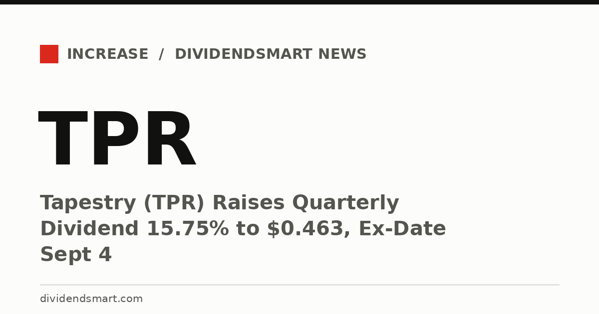 Tapestry (TPR) Raises Quarterly Dividend 15.75% to $0.463, Ex-Date Sept 4
