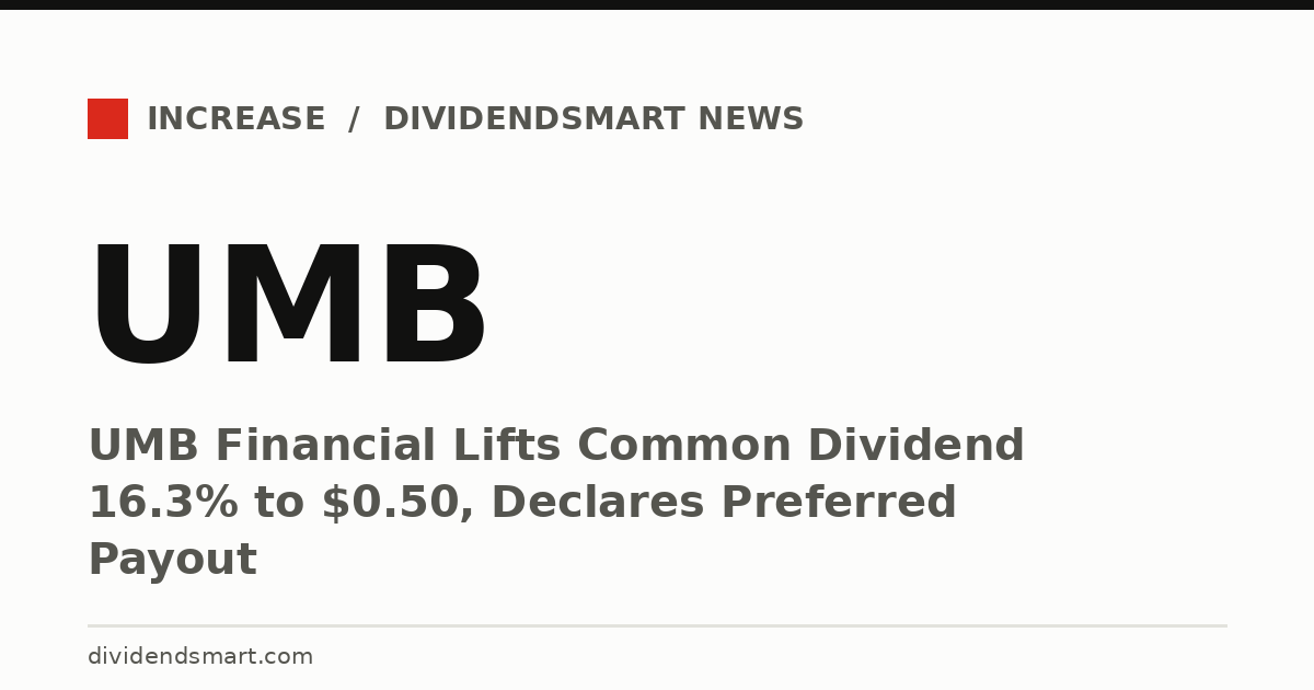 UMB Financial Lifts Common Dividend 16.3% to $0.50, Declares Preferred Payout