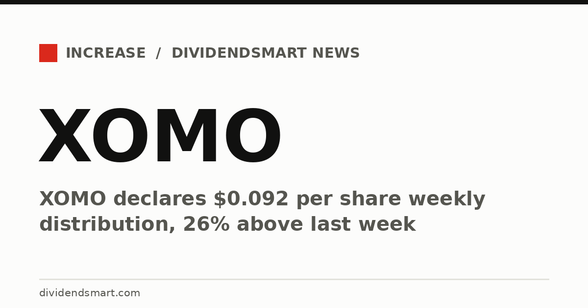 XOMO declares $0.092 per share weekly distribution, 26% above last week